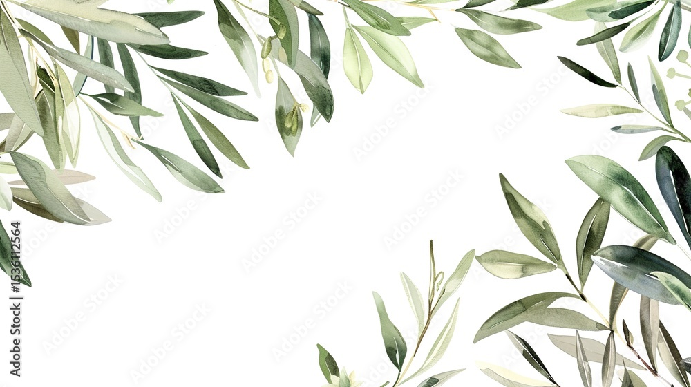 Obraz premium An olive branch adorned with lush green leaves is beautifully isolated on a clean white background, a symbol of peace and tranquility created by generative AI. The fresh and vibrant leaves enhance the