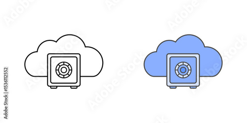 Cloud storage vault icon showing a cloud and lockbox in modern outline and color styles, ideal for secure cloud infrastructure design.