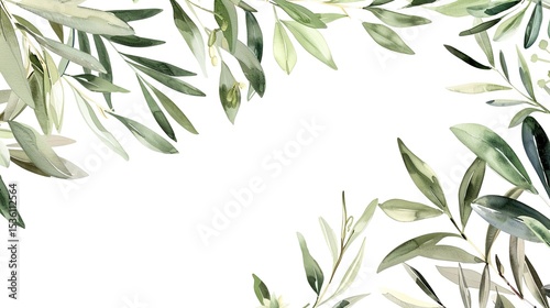 An olive branch adorned with lush green leaves is beautifully isolated on a clean white background, a symbol of peace and tranquility created by generative AI. The fresh and vibrant leaves enhance the