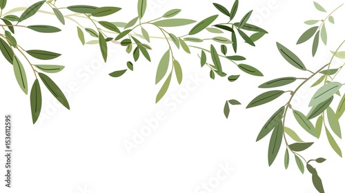 An olive branch adorned with lush green leaves is beautifully isolated on a clean white background, a symbol of peace and tranquility created by generative AI. The fresh and vibrant leaves enhance the
