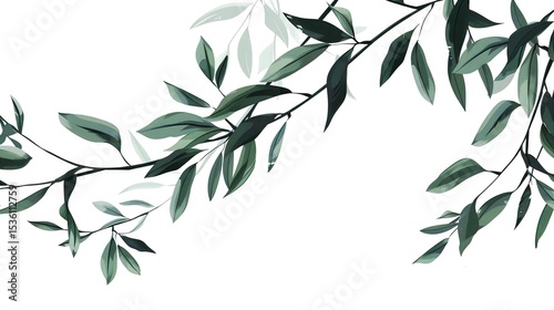 An olive branch adorned with lush green leaves is beautifully isolated on a clean white background, a symbol of peace and tranquility created by generative AI. The fresh and vibrant leaves enhance the