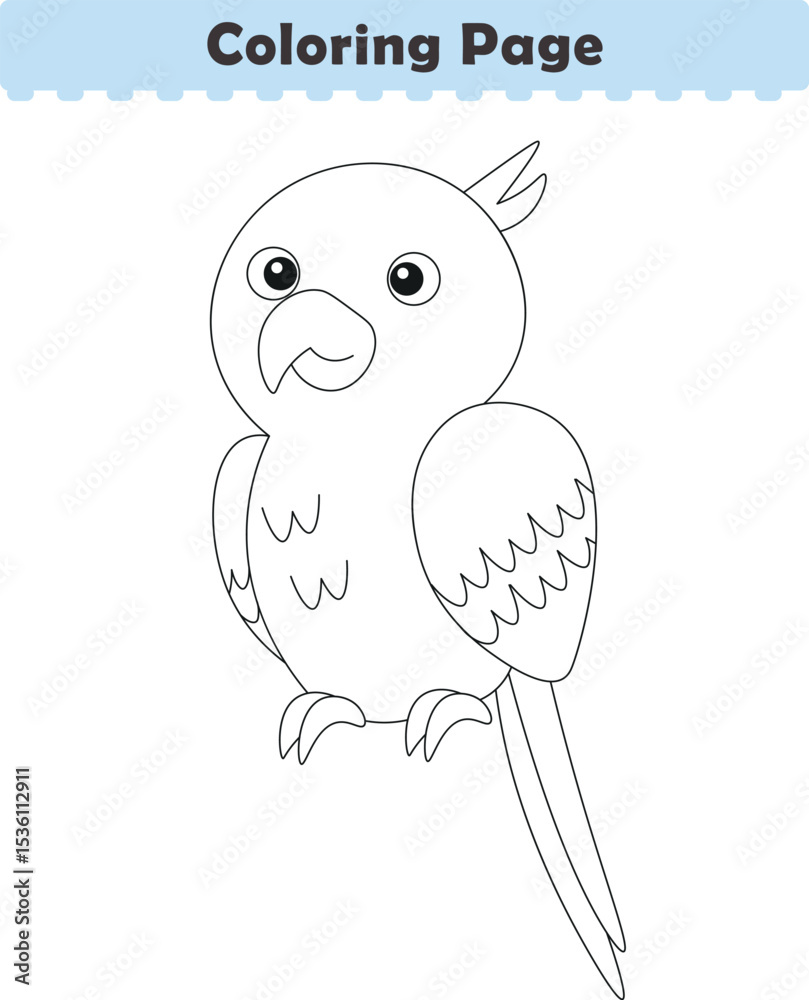 Fototapeta premium Funny cartoon parrot. Coloring pages. Vector illustration