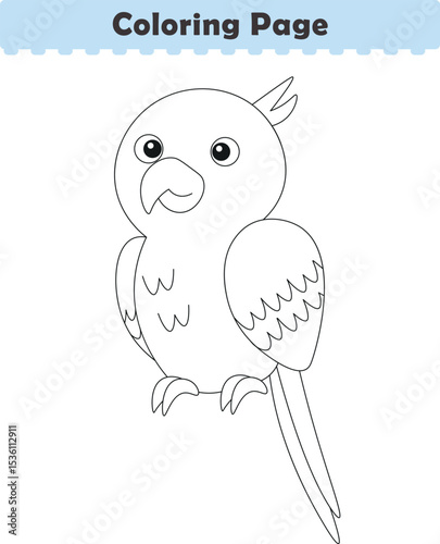 Funny cartoon parrot. Coloring pages. Vector illustration