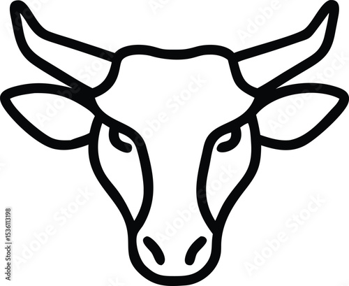 Front facing animal bull head with simple black outline style