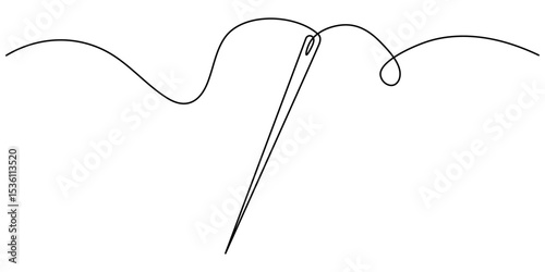 needle continuous one line drawing, Needle icon line continuous drawing vector. One line Needle icon vector background. Sewing needle icon. Continuous outline of a Sewing needle icon, Continuous Line