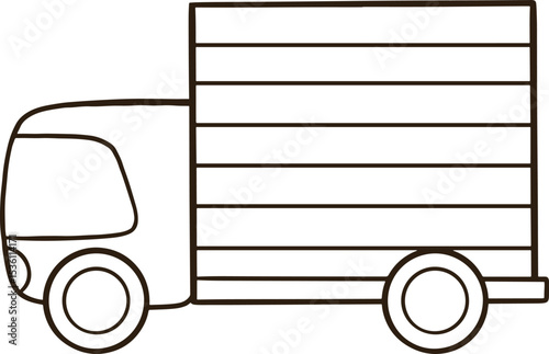 Coloring line drawing of a truck with boxes behind on a transparent background.