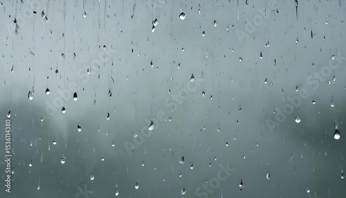 Rain droplets on a gray window surface.