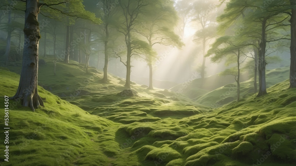 Obraz premium Forest Sunlight Nature Landscape Trees Tranquility Beautiful Woodland Scenery