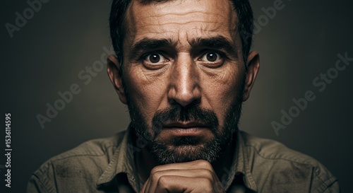 Pensive Man Portrait: A Close-Up Study of Worry and Contemplation