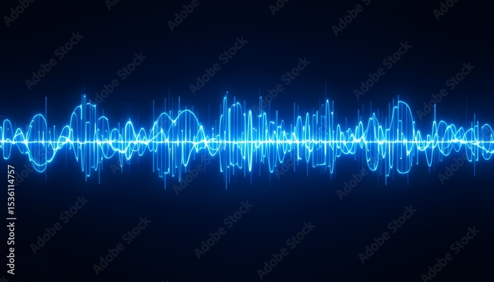 Fototapeta premium Electric Blue Soundwave Oscillations on Dark Background, Abstract Audio Visualization
