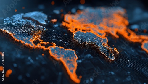 Abstract World Map of Glowing Dots on Dark Background, Illustrating Global Connectivity and Digital Transformation for Business Solutions : Generative AI