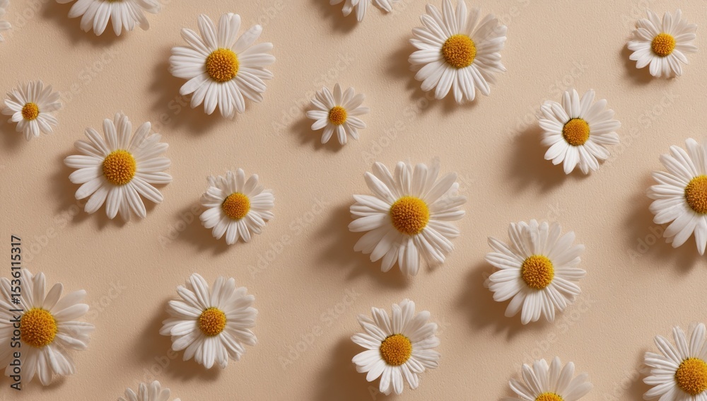 Fototapeta premium Daisies Pattern on Beige Background, Symbolizing Purity and Simplicity for Wellness and Springtime Marketing Campaigns : Generative AI