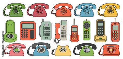 Collection of Retro Telephones and Cordless Phones