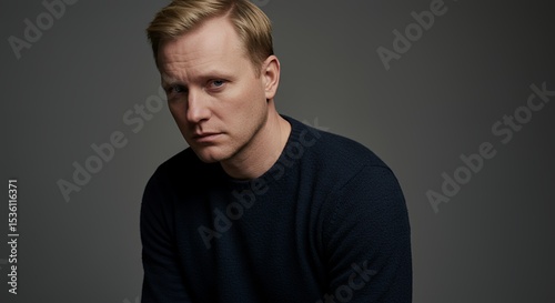 Portrait of a Man with Blond Hair in a Dark Sweater