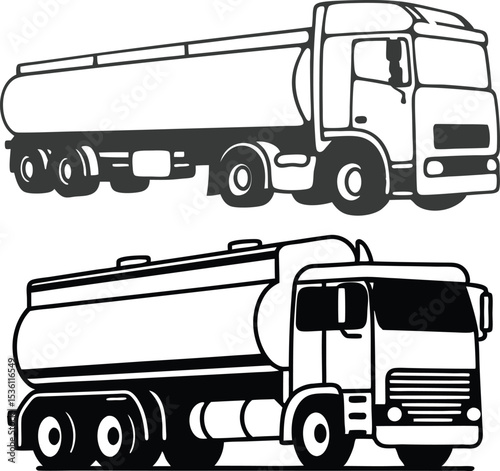 Tanker truck icon black and white vector silhouette.