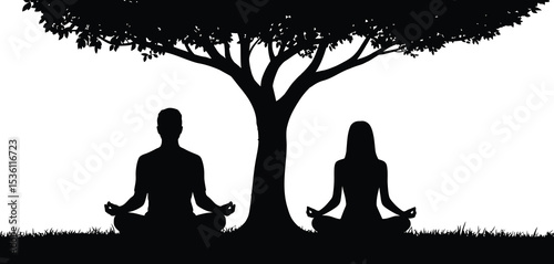 Silhouette of a Couple Meditating Under a Tree