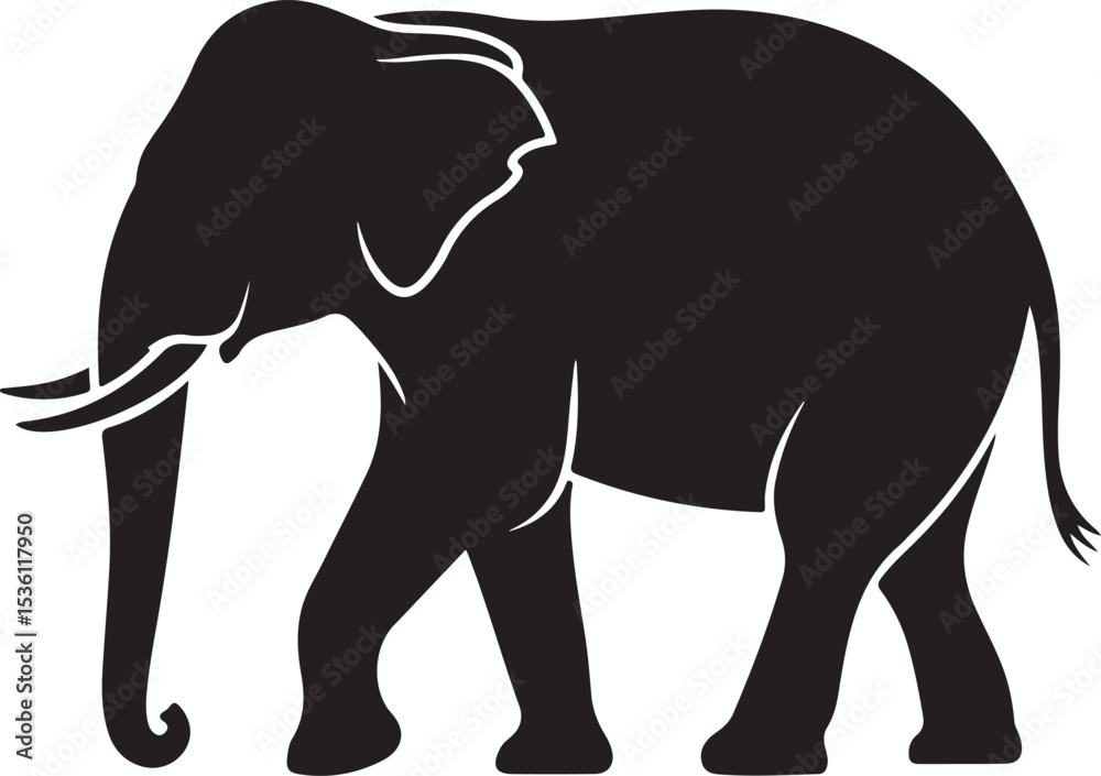 Obraz premium Silhouette of animals in the savannah. African landscape scene. Vector horizontal seamless tropical background with elephants, giraffes and lion. Black isolated silhouette