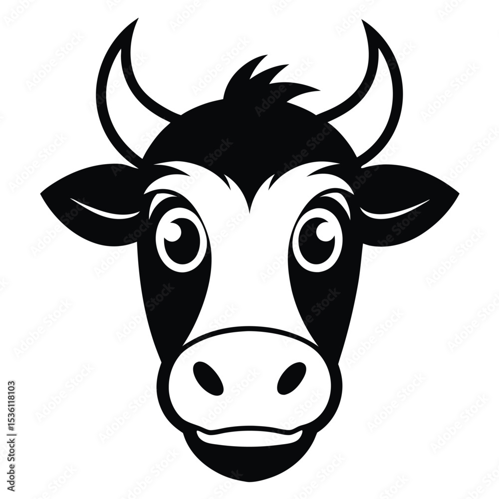 custom made wallpaper toronto digitalBlack and white line drawing reveals a cute cow face with rounded horns