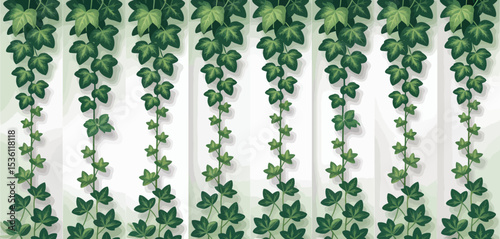 Repeating Pattern of Green Ivy Vines on White Wall