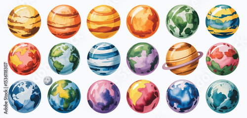 Colorful Cartoon Planets Set for Kids Education