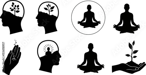 Meditation mindfulness growth mindset mental health wellness and spiritual development vector illustration editable stock vector illustration
