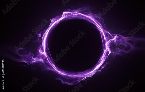 Glowing Purple Energy Circle Frame on Black, Representing Innovation and Digital Transformation, Perfect for Technology and Science Presentations : Generative AI