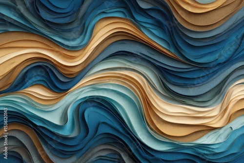 Abstract Blue and Beige Wavy Layers, Evoking Fluidity and Calmness for Creative Projects and Artistic Expression : Generative AI