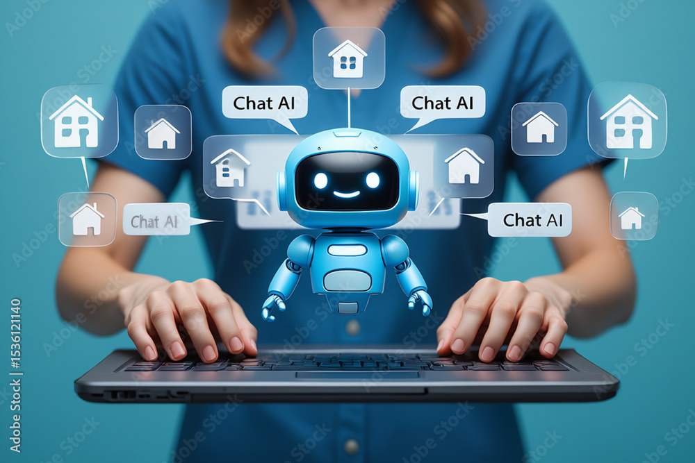 Naklejka premium AI Chatbot Assisting with Real Estate Transactions Online