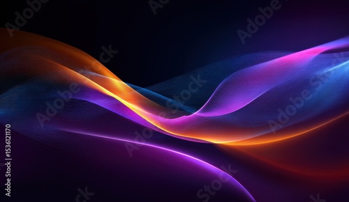 Abstract Glowing Wavy Lines in Blue, Orange, and Purple, Representing Modern Technology and Digital Innovation for Business Solutions and Creative Marketing : Generative AI