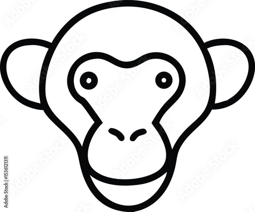 Simple chimpanzee head shown in black outline, it is a minimalistic style
