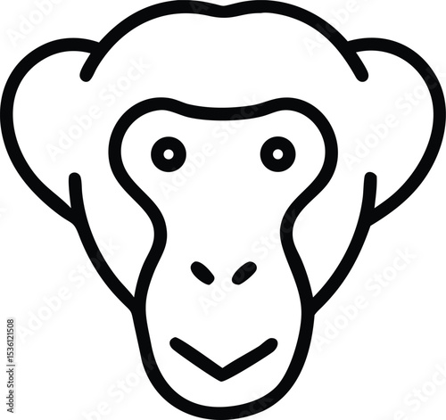 Chimpanzee head displays simplistic facial features in a black outline icon
