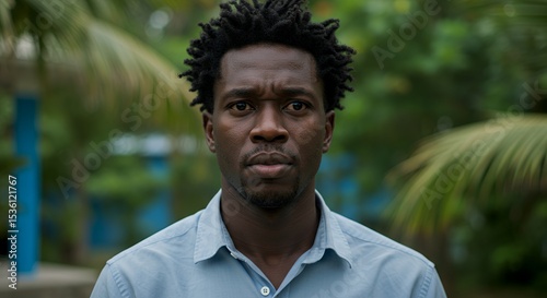 Portrait of a Serious Man in Tropical Setting