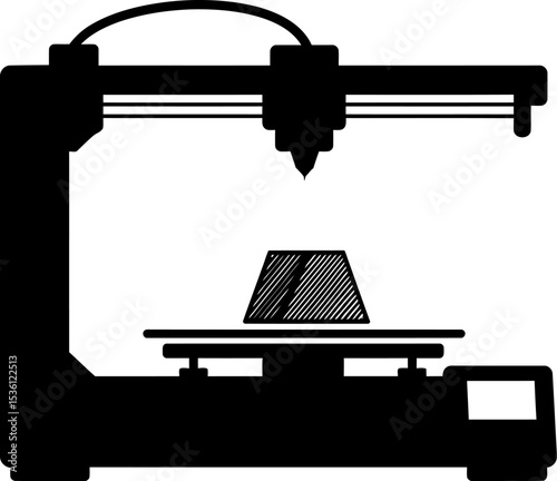 Silhouette of a d printer creating object for manufacturing and engineering design and prototyping process editable stock vector illustration