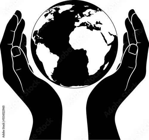 Hands holding earth globe black and white vector illustration save world protect earth day concept 100 editable stock vector illustration