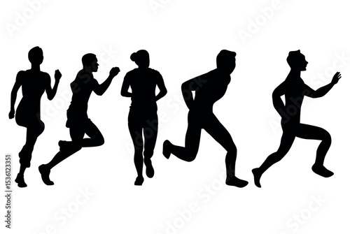 Runner silhouette set of sprinter, runner and jogger running track or jogging.