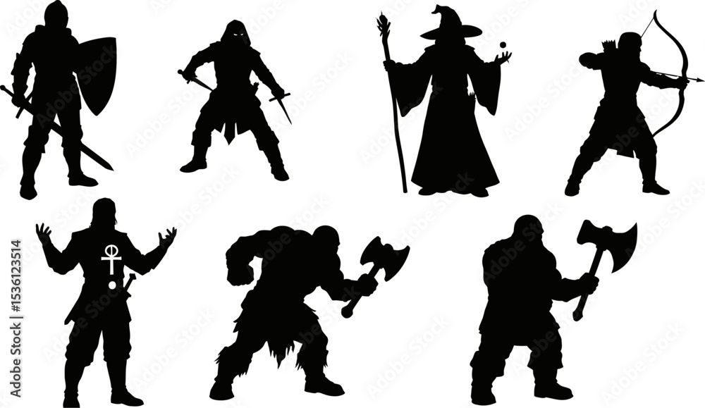 Obraz premium Vector silhouettes of people dancing, including a couple, a child, and a family, in a black illustration