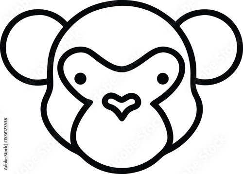 Simple monkey face line icon shows a cute and minimalist heart shaped nose