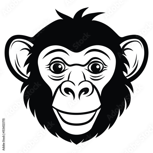Smiling black primate head showcases playful expression and distinctive facial features clearly visible