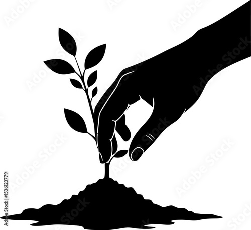 Planting tree silhouette hand illustration vector ecology environment nature growth concept 100 chars editable stock vector illustration