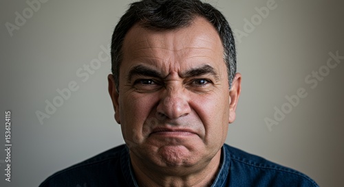 Portrait of a man with a displeased expression