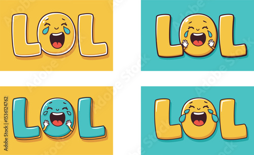 Lol laughing emoji vector illustration design for social media posts and print on demand products design editable stock vector illustration