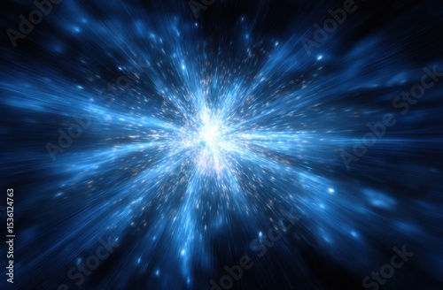 Abstract Blue Light Burst Explosion, Representing Innovation, Energy, and Digital Transformation in Business and Technology : Generative AI
