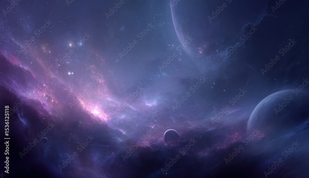 Fototapeta premium Dreamy Nebula and Planets in Deep Space, Evoking Exploration and Scientific Discovery in the Universe : Generative AI