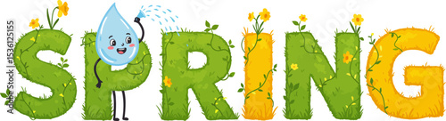 Spring season illustration with water drop and floral elements for greeting card and springtime designs editable stock vector illustration