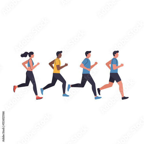 Diverse Runners in Motion: Active Lifestyle Illustration