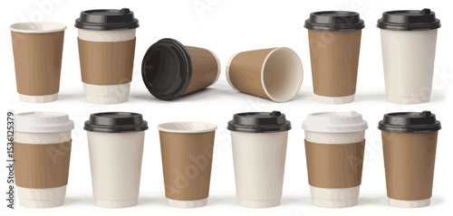 Collection of Disposable Coffee Cups with and without Sleeves