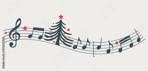 Christmas Music Notes Tree Design Illustration