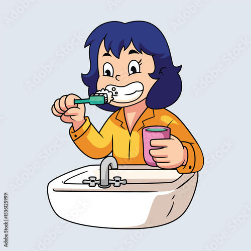 A Kid’s Daily Routine Brushing Teeth
