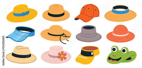 Collection of Summer Hats and Caps for Fashion Design
