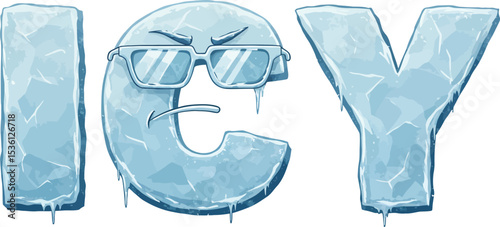 Icy cool frozen winter ice cold illustration typography design with sunglasses character vector art editable stock vector illustration